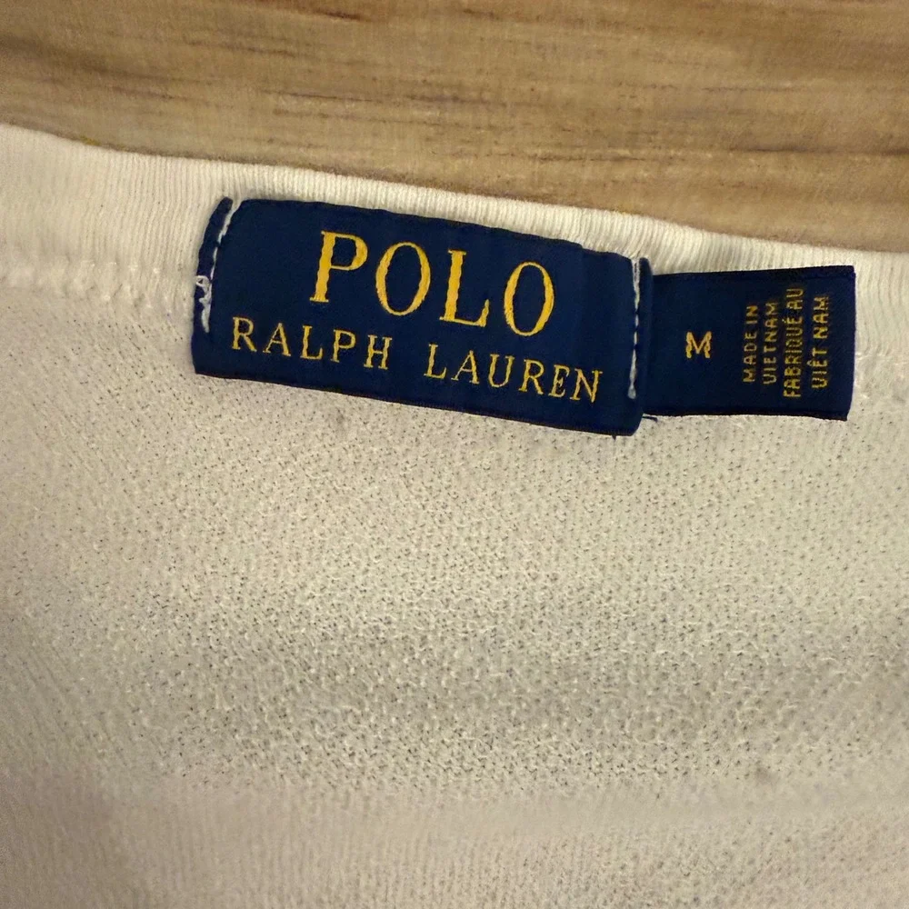 Polo Ralph Lauren Mens Crewneck Sweatshirt Off White Cream Blue Pony Size M Boxy